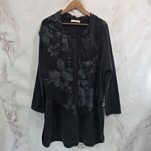 Lands Down Under Shirt Womens 22 3X Black Gray Tunic Pocket Artsy Art To Wear